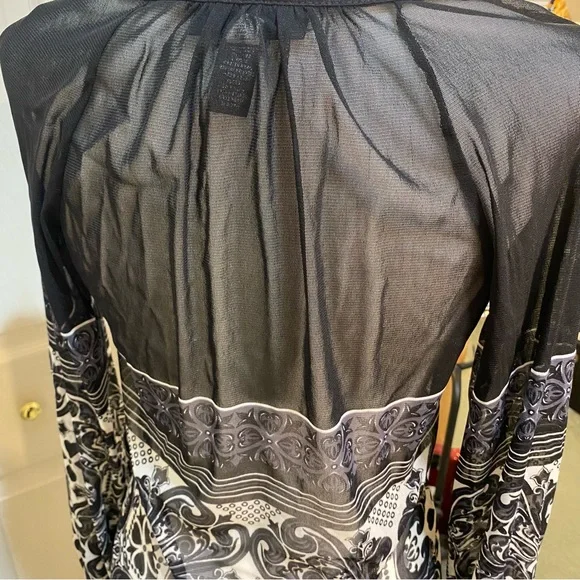INC International Concepts Black and White Sheer Blouse - Picture 3 of 4